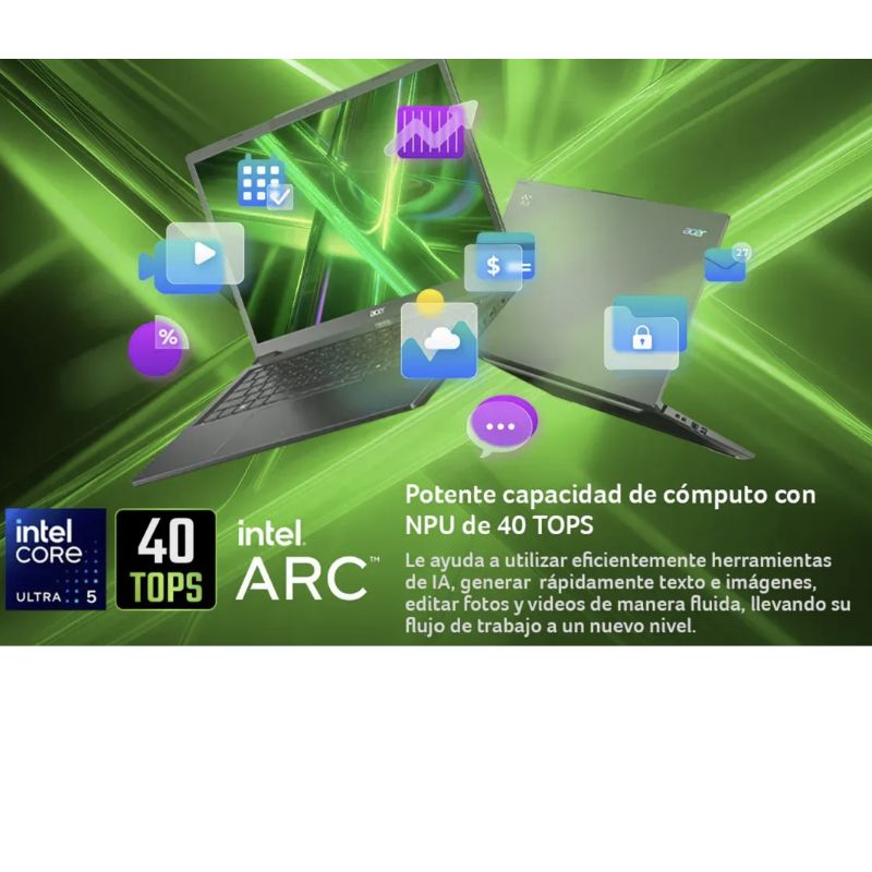 Notebook Touch Acer Copilot+ PC A14‑52MT‑59PE – Intel Core Ultra 5 – 16GB LPDDR5 – SSD 512GB – Pantalla táctil 14” WUXGA – Windows 11 Home – Excelente (Reacondicionado)