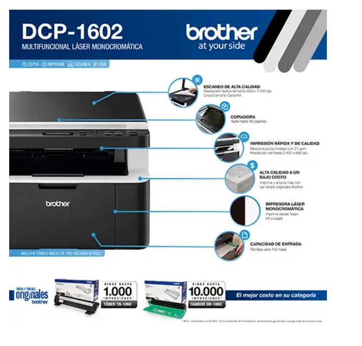 Impresora Láser Brother Monocromática DCP 1602