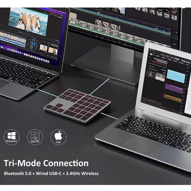 Teclado Numérico Aluminio Multimodo | BT 5.0 / USB / 2.4G | Retroiluminado RGB – Nuevo