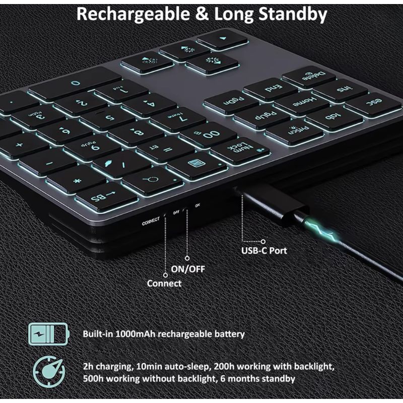 Teclado Numérico Aluminio Multimodo | BT 5.0 / USB / 2.4G | Retroiluminado RGB – Nuevo