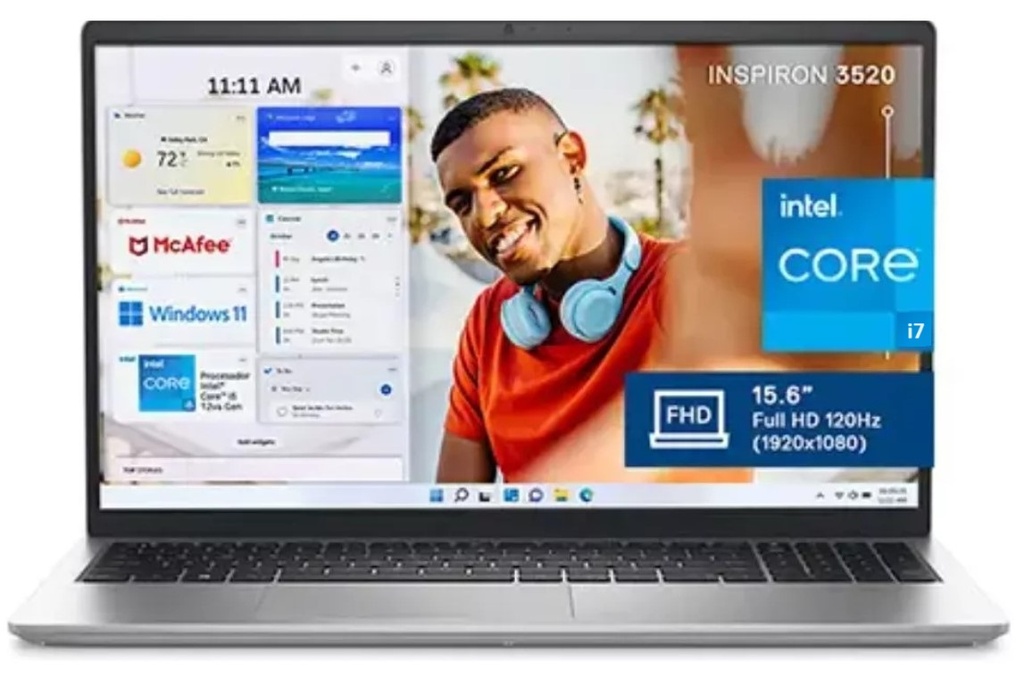 Notebook Dell ® Inspiron 3520 15.6" 120 Hz / Full HD / Intel i7-1255U, 24GB de RAM, Disco sólido SSD 512GB
