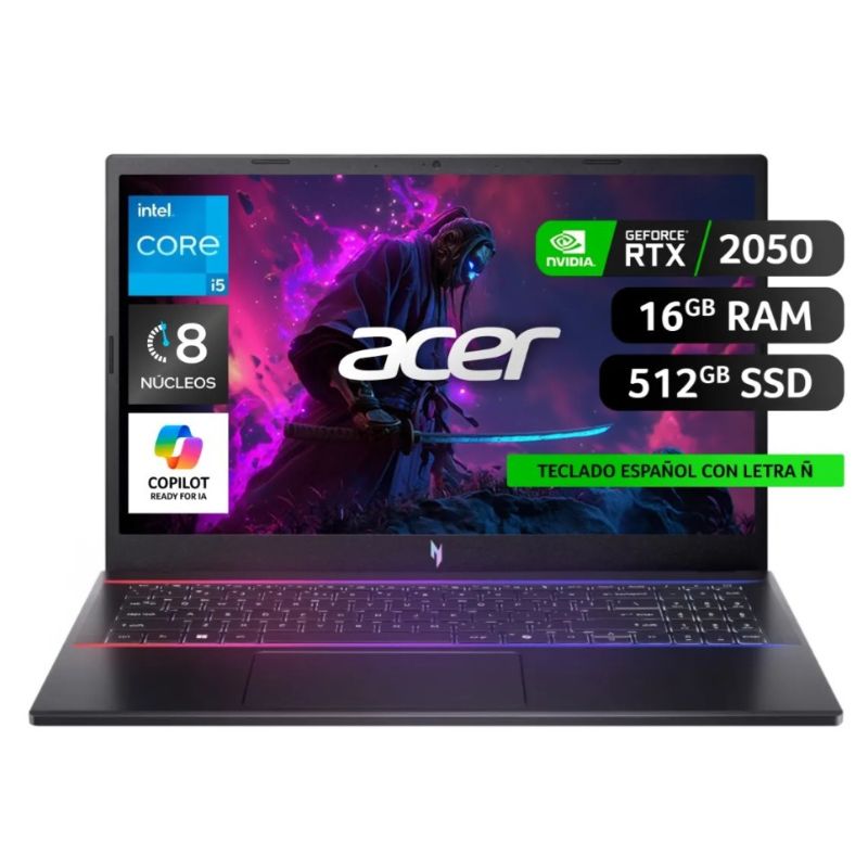 Notebook Gamer Acer Nitro V15 ANV15-51-53W1-1 – Core i5, 16GB DDR5, SSD 512GB, RTX 2050, 165Hz, Negro