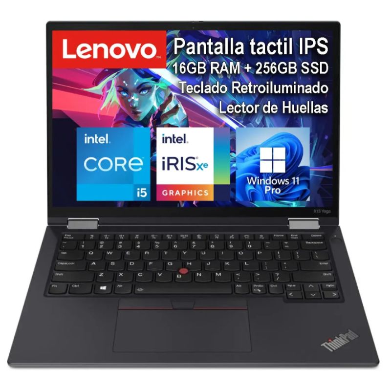 Notebook Lenovo ThinkPad X13 Yoga Gen 2 – 2 en 1 – Intel Core i5‑1145G7 – 16GB RAM – 256GB SSD – Pantalla táctil 13.3” con lápiz – Windows 11 Pro – Teclado Español – Reacondicionado Excelente