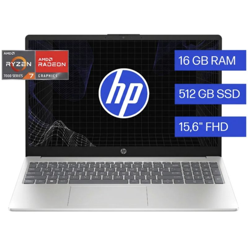 Notebook HP 15‑fc0287la – AMD Ryzen 7 7730U – 16GB RAM – SSD 512GB – Pantalla 15,6” Full HD – Windows 11 Home – Nuevo