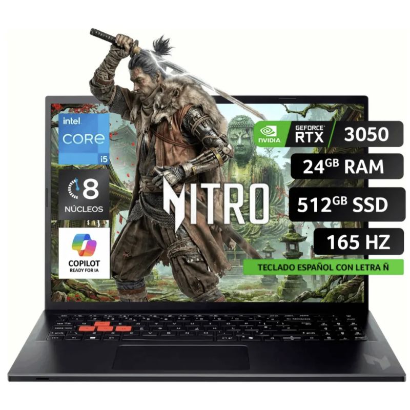 Notebook Gamer Acer Nitro Lite NL16‑71G‑56Q8 | i5‑13420H / 24GB DDR5 / 512GB SSD / RTX 3050 / 16″ WUXGA – Excelente (Reacondicionado)