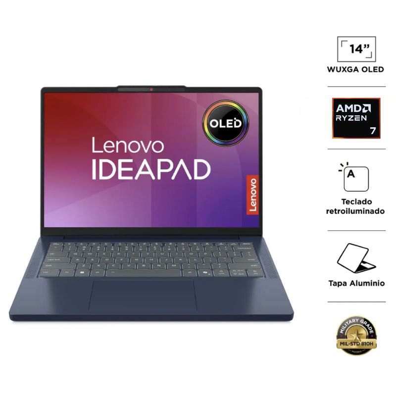 Notebook Lenovo IdeaPad Slim 5 14AHP10 [83HV0038CL] | Ryzen 7 8845HS / 16GB DDR5 / 512GB SSD / 14″ OLED Cosmic Blue – Excelente (Reacondicionado)